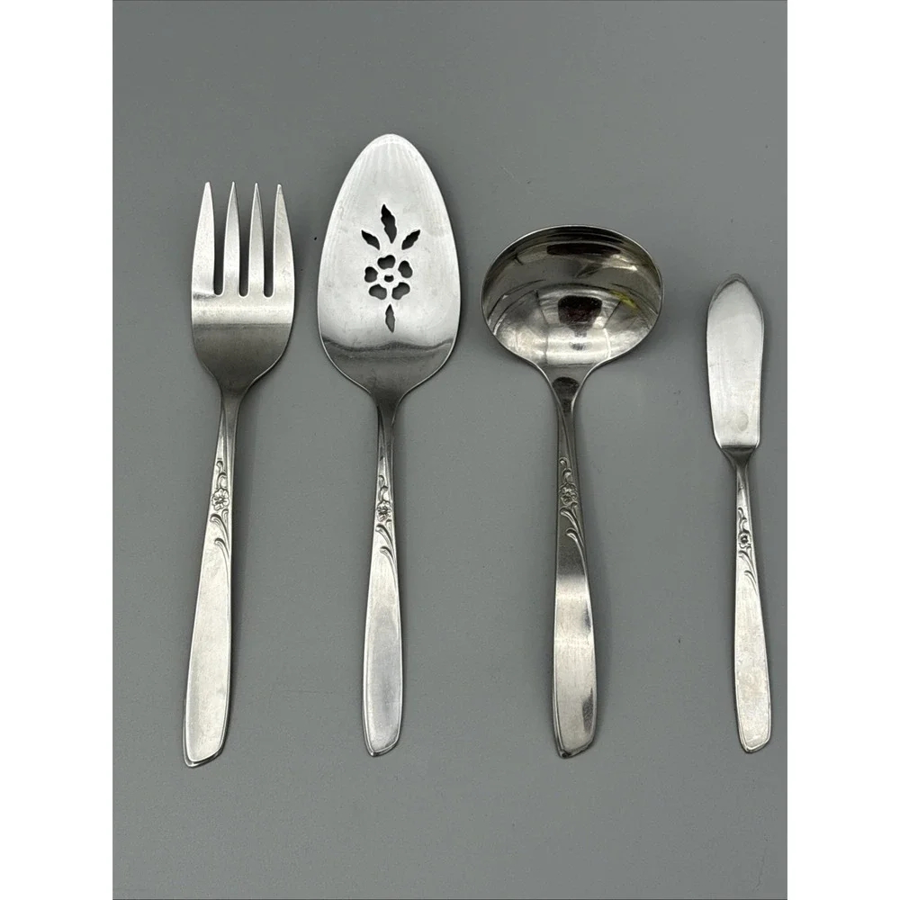 Vintage Oneida Spice Pattern 4 Pc Flatware‎ Floral Server Ladle Fork Spreader